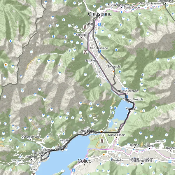 Map miniature of "Lake Como and the Alps" cycling inspiration in Lombardia, Italy. Generated by Tarmacs.app cycling route planner