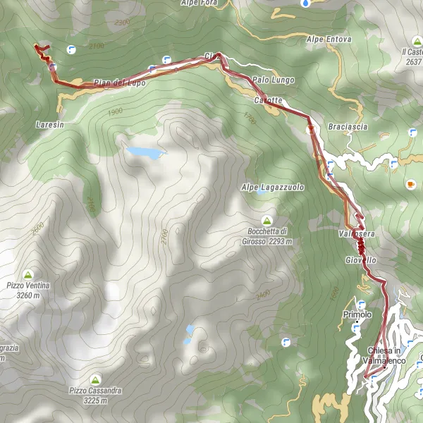 Map miniature of "Valmalenco Gravel Adventure" cycling inspiration in Lombardia, Italy. Generated by Tarmacs.app cycling route planner