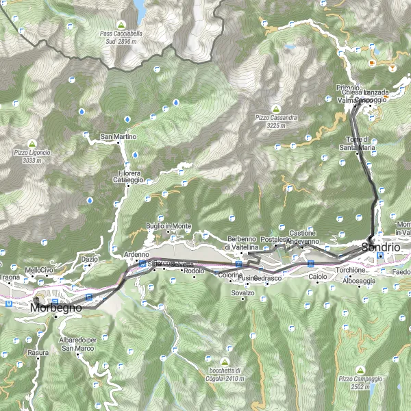 Map miniature of "Valmalenco Express" cycling inspiration in Lombardia, Italy. Generated by Tarmacs.app cycling route planner
