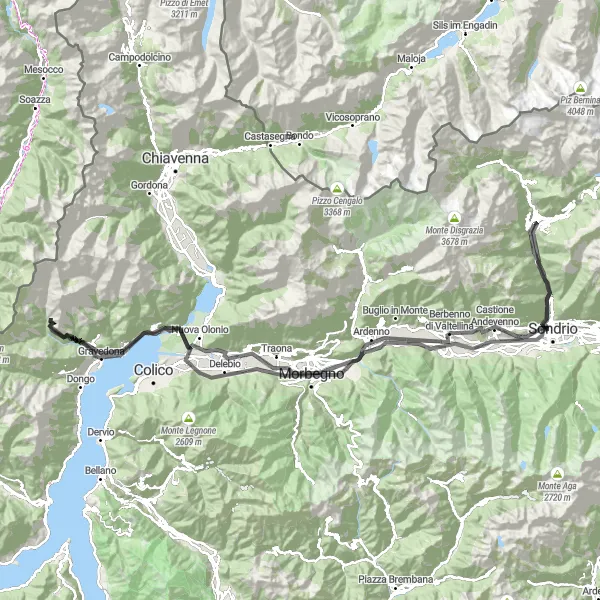 Miniatura della mappa di ispirazione al ciclismo "Esplorazione in bicicletta tra Sondrio e Caspoggio" nella regione di Lombardia, Italy. Generata da Tarmacs.app, pianificatore di rotte ciclistiche