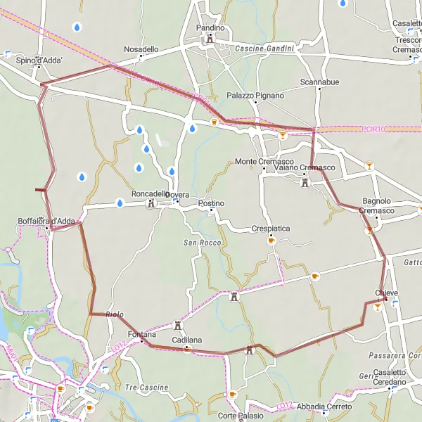 Kartminiatyr av "Kort grusvägstur från Chieve till Vaiano Cremasco" cykelinspiration i Lombardia, Italy. Genererad av Tarmacs.app cykelruttplanerare