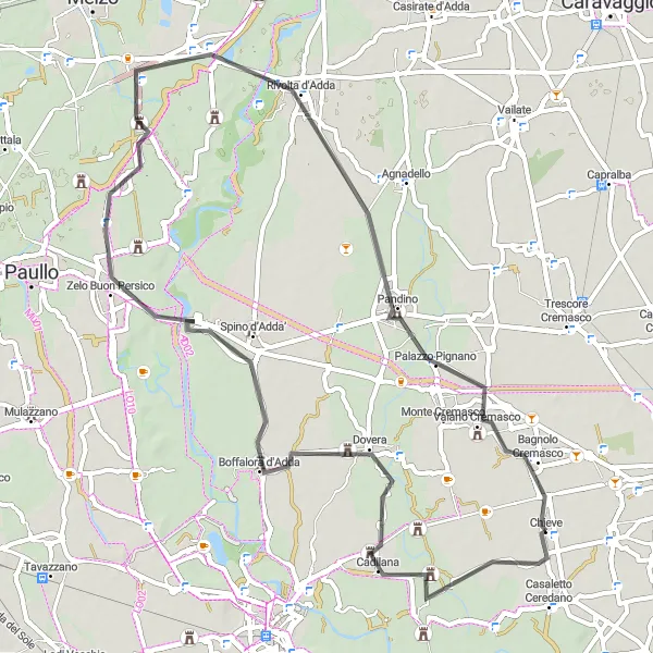 Miniatura della mappa di ispirazione al ciclismo "Road tra Chieve e Bagnolo Cremasco" nella regione di Lombardia, Italy. Generata da Tarmacs.app, pianificatore di rotte ciclistiche