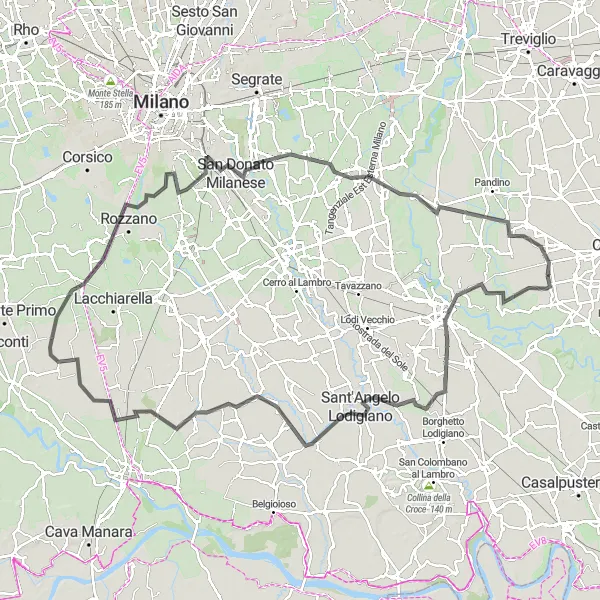 Karten-Miniaturansicht der Radinspiration "Road-Tour von Lodi nach Vaiano Cremasco" in Lombardia, Italy. Erstellt vom Tarmacs.app-Routenplaner für Radtouren