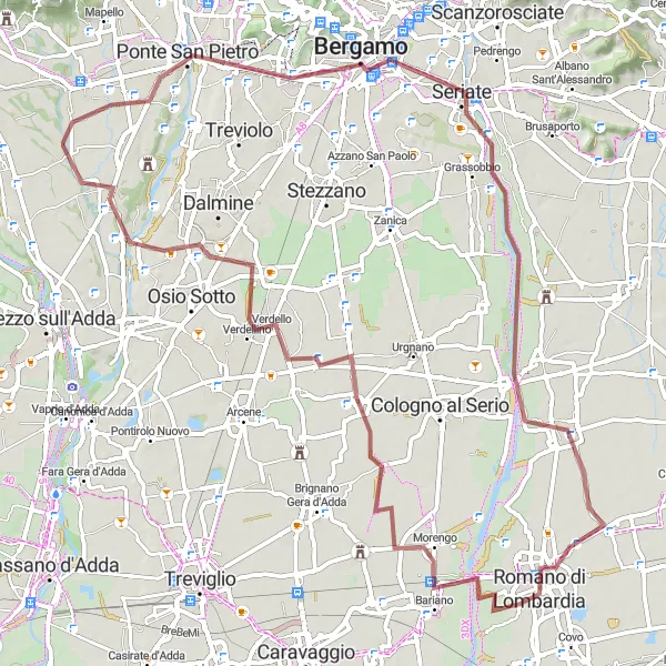 Miniatua del mapa de inspiración ciclista "Ruta de Chignolo d'Isola a Madone" en Lombardia, Italy. Generado por Tarmacs.app planificador de rutas ciclistas