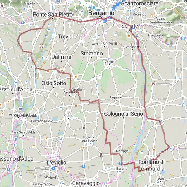 Kartminiatyr av "Grusväg genom Bergamo" cykelinspiration i Lombardia, Italy. Genererad av Tarmacs.app cykelruttplanerare