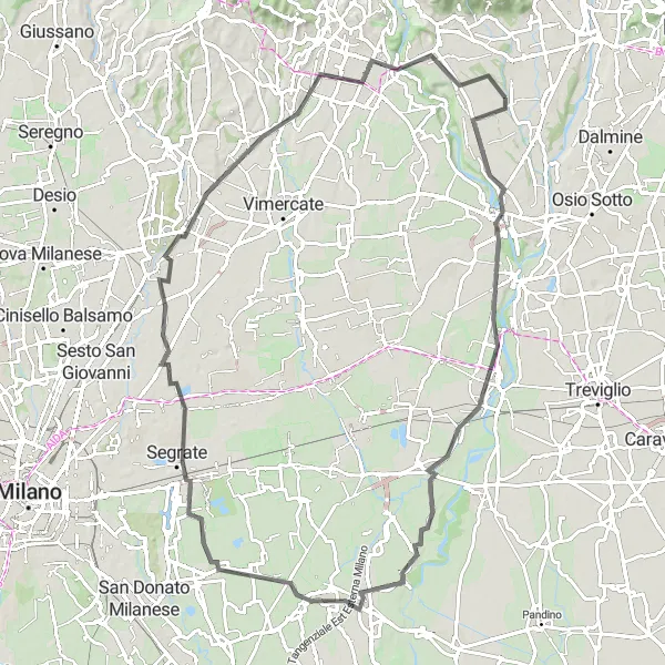 Miniatura della mappa di ispirazione al ciclismo "Avventura in bicicletta da Chignolo d'Isola a Solza" nella regione di Lombardia, Italy. Generata da Tarmacs.app, pianificatore di rotte ciclistiche