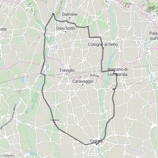 Miniaturní mapa "Okružní cyklistická trasa kolem Chignolo d'Isola" inspirace pro cyklisty v oblasti Lombardia, Italy. Vytvořeno pomocí plánovače tras Tarmacs.app