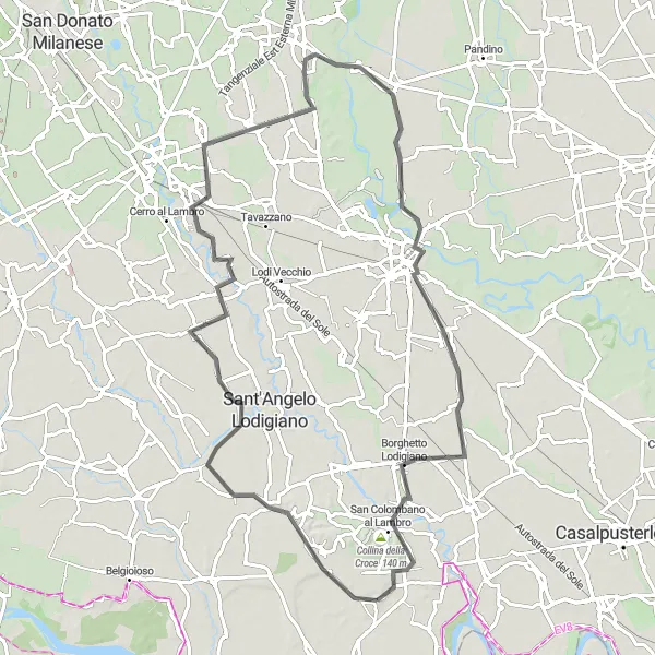 Miniatua del mapa de inspiración ciclista "Ruta de Lodi a Collina della Croce" en Lombardia, Italy. Generado por Tarmacs.app planificador de rutas ciclistas