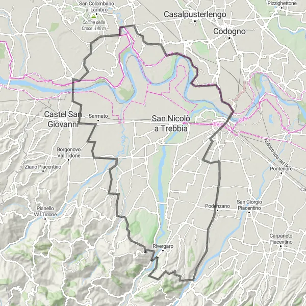 Karten-Miniaturansicht der Radinspiration "Herausforderung durch Piacenza und Sarmato" in Lombardia, Italy. Erstellt vom Tarmacs.app-Routenplaner für Radtouren