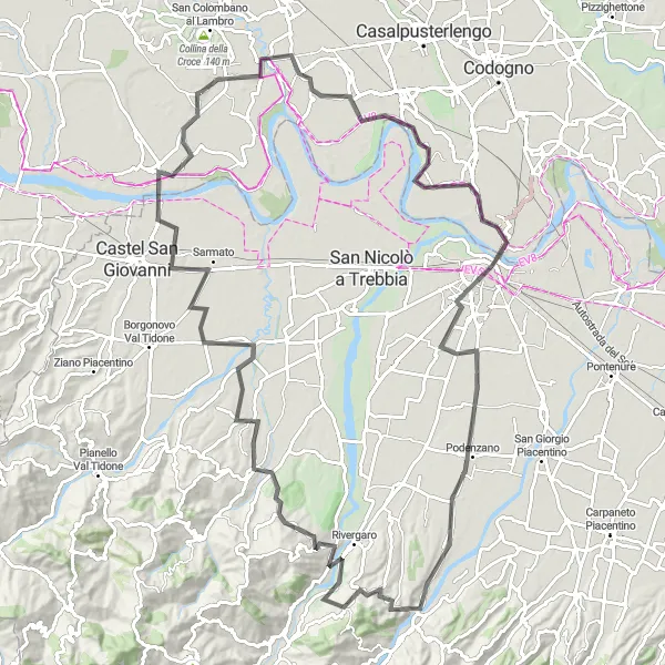 Miniatura della mappa di ispirazione al ciclismo "Cicloturismo tra Piacenza e Badia Pavese" nella regione di Lombardia, Italy. Generata da Tarmacs.app, pianificatore di rotte ciclistiche