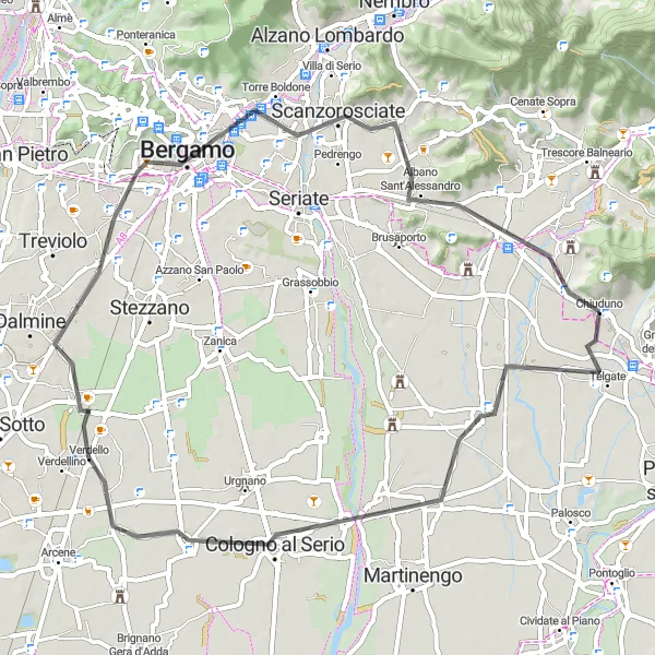 Map miniature of "Telgate Adventure" cycling inspiration in Lombardia, Italy. Generated by Tarmacs.app cycling route planner