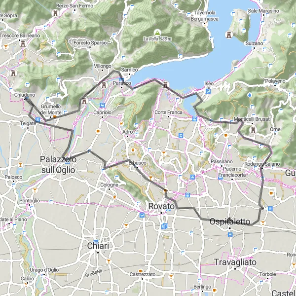 Zemljevid v pomanjšavi "Uživajte v cestnem kolesarjenju okoli Chiuduna" kolesarske inspiracije v Lombardia, Italy. Generirano z načrtovalcem kolesarskih poti Tarmacs.app