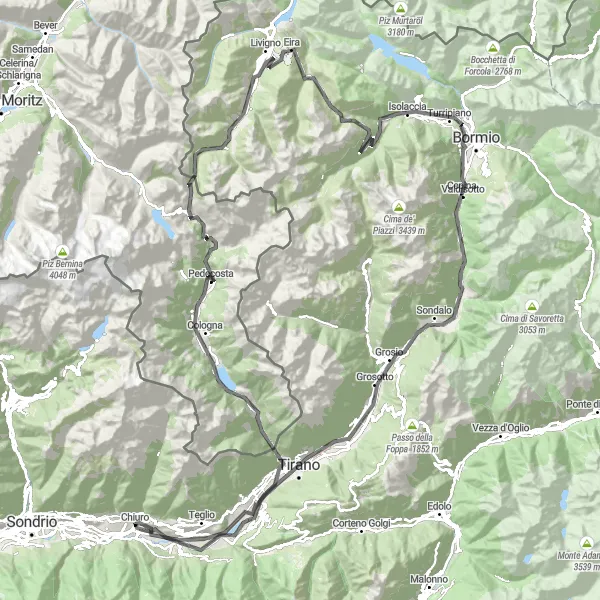 Miniaturní mapa "Cyklotrasa Chiuro - Livigno" inspirace pro cyklisty v oblasti Lombardia, Italy. Vytvořeno pomocí plánovače tras Tarmacs.app