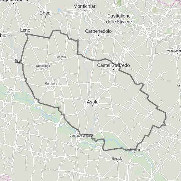 Map miniature of "The Beauty of Calvisano" cycling inspiration in Lombardia, Italy. Generated by Tarmacs.app cycling route planner