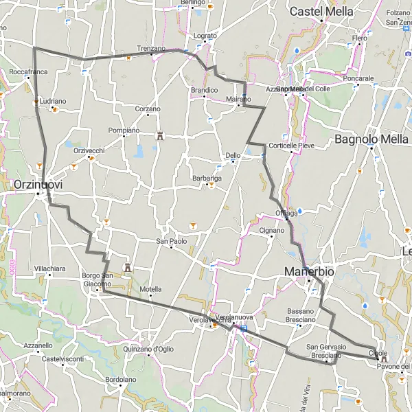 Miniatua del mapa de inspiración ciclista "Ruta de ciclismo de carretera de Cigole a Boldeniga" en Lombardia, Italy. Generado por Tarmacs.app planificador de rutas ciclistas