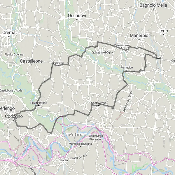 Zemljevid v pomanjšavi "Razgibana kolesarska dogodivščina v Lombardiji" kolesarske inspiracije v Lombardia, Italy. Generirano z načrtovalcem kolesarskih poti Tarmacs.app