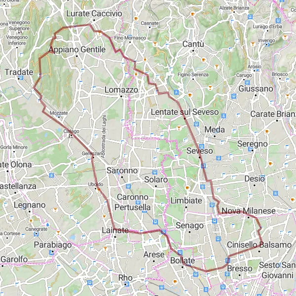 Karttaminiaatyyri "Graniittireitti Cormanosta - Nova Milanesesen" pyöräilyinspiraatiosta alueella Lombardia, Italy. Luotu Tarmacs.app pyöräilyreittisuunnittelijalla