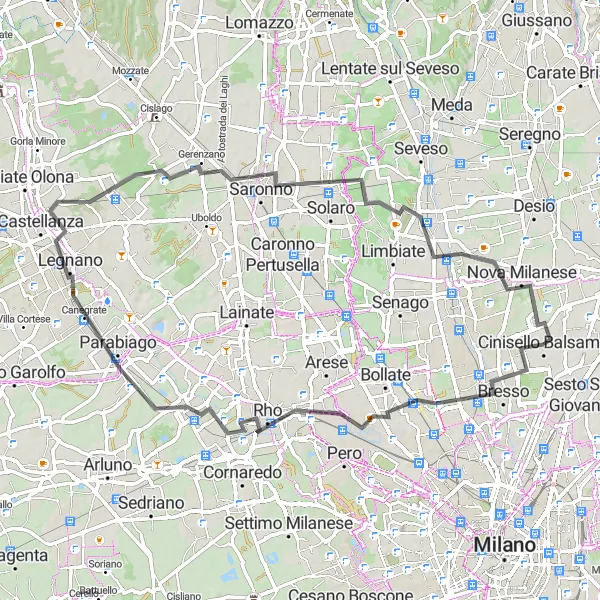 Miniaturní mapa "Kolební trasa poblíž Cinisello Balsamo" inspirace pro cyklisty v oblasti Lombardia, Italy. Vytvořeno pomocí plánovače tras Tarmacs.app