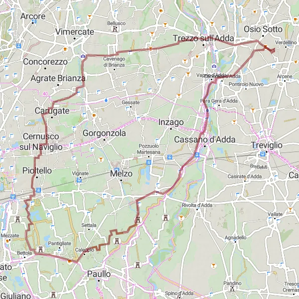 Miniatua del mapa de inspiración ciclista "Ruta de Ciclismo Gravel a través de Albignano d'Adda y Brembate" en Lombardia, Italy. Generado por Tarmacs.app planificador de rutas ciclistas