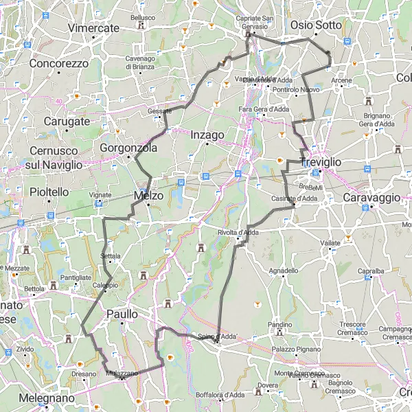 Karten-Miniaturansicht der Radinspiration "Rundweg um Melzo" in Lombardia, Italy. Erstellt vom Tarmacs.app-Routenplaner für Radtouren
