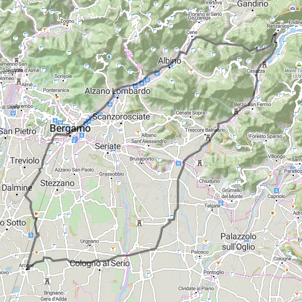 Miniaturní mapa "Okružní cyklistická trasa kolem Ciserano" inspirace pro cyklisty v oblasti Lombardia, Italy. Vytvořeno pomocí plánovače tras Tarmacs.app