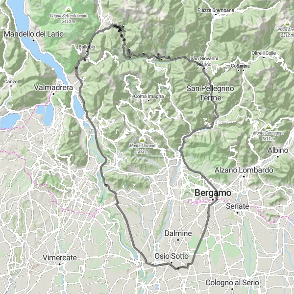 Map miniature of "Brembate & Monte Tassera Loop" cycling inspiration in Lombardia, Italy. Generated by Tarmacs.app cycling route planner