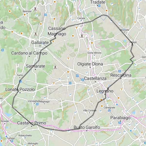 Map miniature of "Cislago to Locate Varesino Loop" cycling inspiration in Lombardia, Italy. Generated by Tarmacs.app cycling route planner