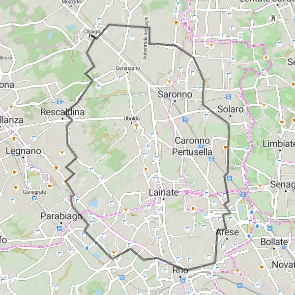 Miniatuurkaart van de fietsinspiratie "Culinaire roadtrip van Cislago naar Massina" in Lombardia, Italy. Gemaakt door de Tarmacs.app fietsrouteplanner