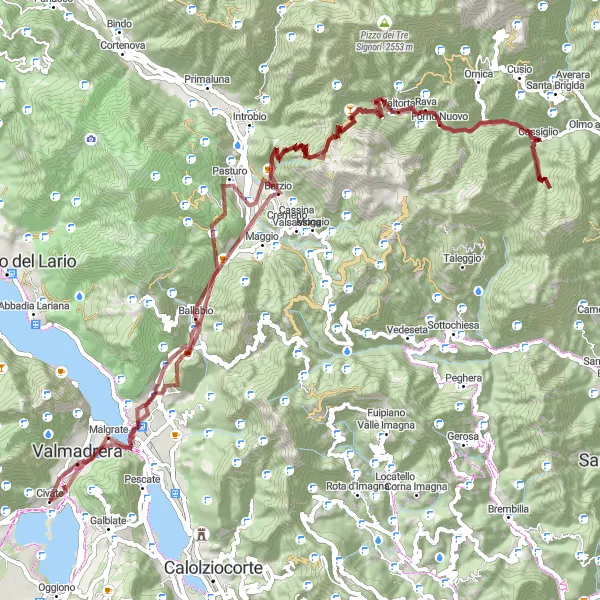Kartminiatyr av "Grusväg till Monte Melma och tillbaka" cykelinspiration i Lombardia, Italy. Genererad av Tarmacs.app cykelruttplanerare