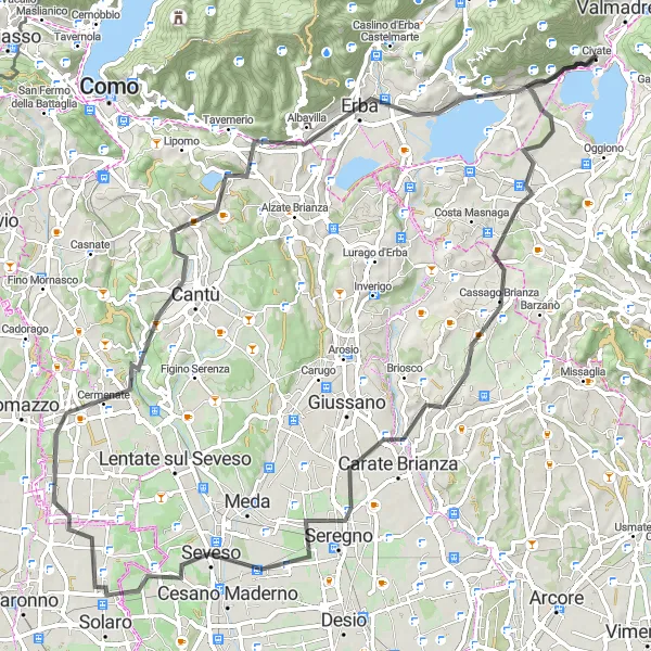 Miniatura della mappa di ispirazione al ciclismo "Circuito delle Colline di Civate" nella regione di Lombardia, Italy. Generata da Tarmacs.app, pianificatore di rotte ciclistiche