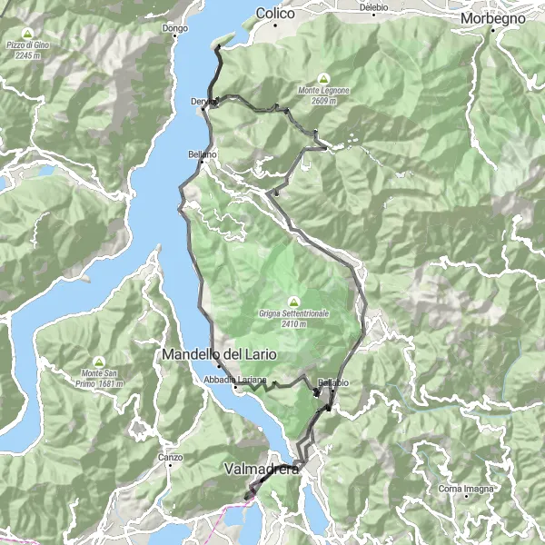 Miniatura della mappa di ispirazione al ciclismo "Salita epica verso Malgrate" nella regione di Lombardia, Italy. Generata da Tarmacs.app, pianificatore di rotte ciclistiche