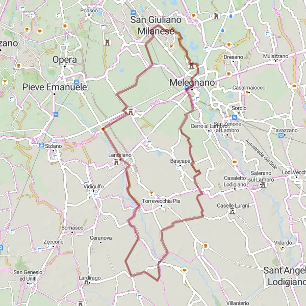 Miniatua del mapa de inspiración ciclista "Ruta de grava a través de villas históricas" en Lombardia, Italy. Generado por Tarmacs.app planificador de rutas ciclistas