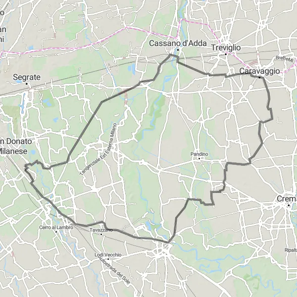 Zemljevid v pomanjšavi "Raziskovanje podeželskega življenja na cesti" kolesarske inspiracije v Lombardia, Italy. Generirano z načrtovalcem kolesarskih poti Tarmacs.app
