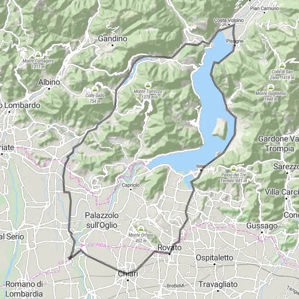 Miniatua del mapa de inspiración ciclista "Ruta del Lago Iseo" en Lombardia, Italy. Generado por Tarmacs.app planificador de rutas ciclistas