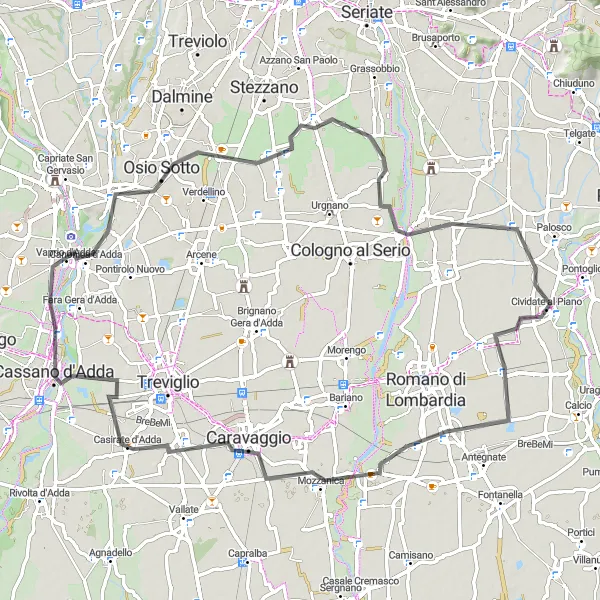 Miniaturní mapa "Trasa Covo-Cividate al Piano" inspirace pro cyklisty v oblasti Lombardia, Italy. Vytvořeno pomocí plánovače tras Tarmacs.app