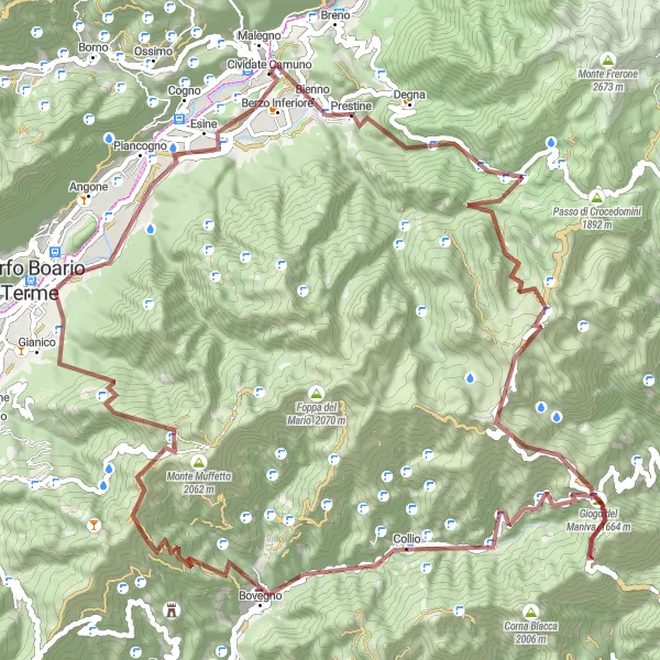 Kartminiatyr av "Oppdag Colle di Cristo Re" sykkelinspirasjon i Lombardia, Italy. Generert av Tarmacs.app sykkelrutoplanlegger