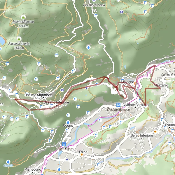 Miniatua del mapa de inspiración ciclista "Ruta de Grava al Colle di Cristo Re" en Lombardia, Italy. Generado por Tarmacs.app planificador de rutas ciclistas