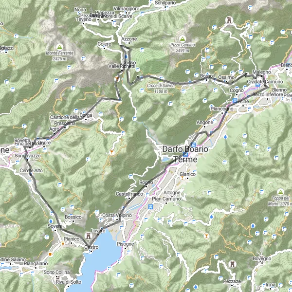 Mapa miniatúra "Road cycling route around Cividate Camuno" cyklistická inšpirácia v Lombardia, Italy. Vygenerované cyklistickým plánovačom trás Tarmacs.app
