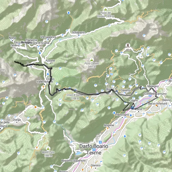 Miniatura della mappa di ispirazione al ciclismo "Cividate Camuno - Croce di Salven" nella regione di Lombardia, Italy. Generata da Tarmacs.app, pianificatore di rotte ciclistiche