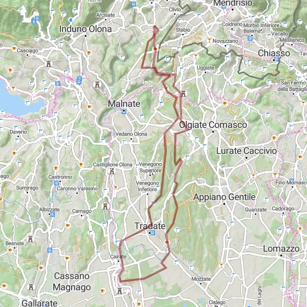 Kartminiatyr av "Äventyrliga grusvägar" cykelinspiration i Lombardia, Italy. Genererad av Tarmacs.app cykelruttplanerare