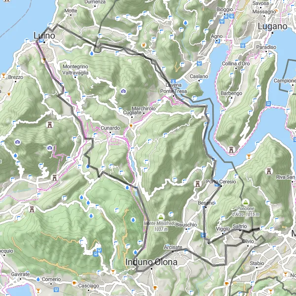 Kartminiatyr av "Valcuvia Valley Circuit" sykkelinspirasjon i Lombardia, Italy. Generert av Tarmacs.app sykkelrutoplanlegger