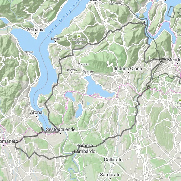 Miniaturekort af cykelinspirationen "Bogogno og Lago di Lugano Cykelrute" i Lombardia, Italy. Genereret af Tarmacs.app cykelruteplanlægger