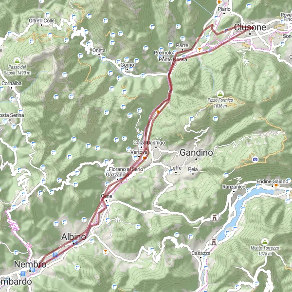 Miniatura della mappa di ispirazione al ciclismo "Circuito dei Monti Bergamaschi" nella regione di Lombardia, Italy. Generata da Tarmacs.app, pianificatore di rotte ciclistiche