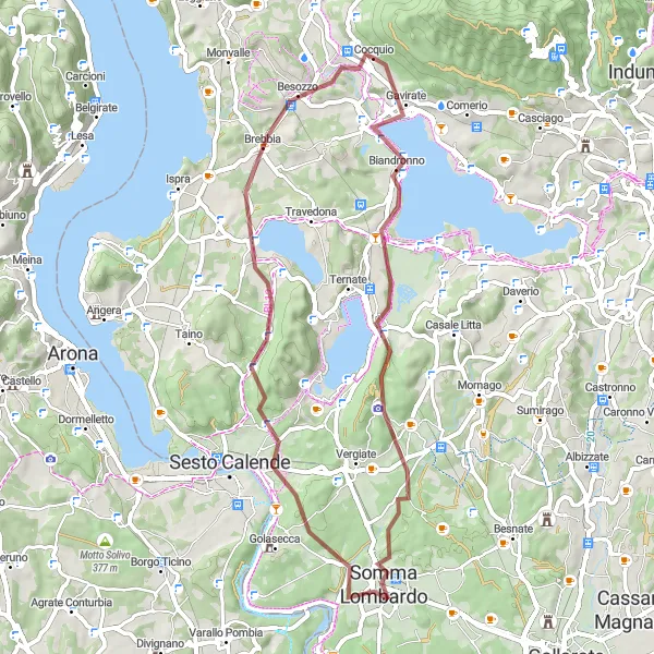 Miniatua del mapa de inspiración ciclista "Excursión de gravel alrededor de Cocquio" en Lombardia, Italy. Generado por Tarmacs.app planificador de rutas ciclistas