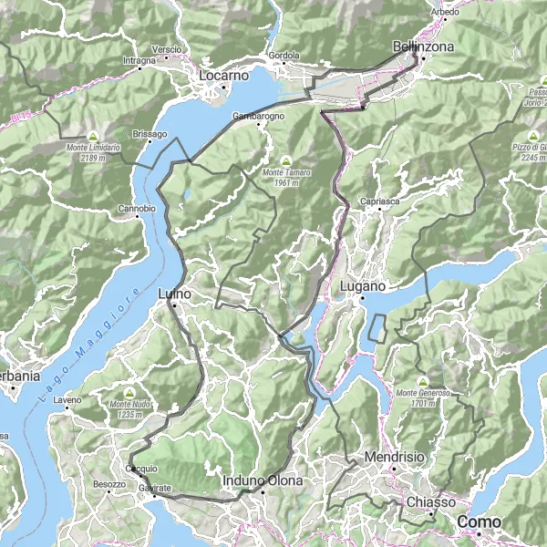 Map miniature of "Maggiore Lake Challenge" cycling inspiration in Lombardia, Italy. Generated by Tarmacs.app cycling route planner