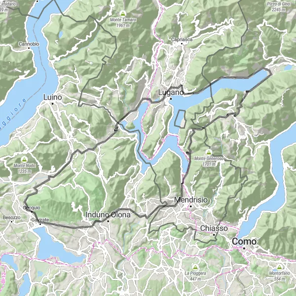 Miniatua del mapa de inspiración ciclista "Desafío a Monte dei Pizzoni" en Lombardia, Italy. Generado por Tarmacs.app planificador de rutas ciclistas