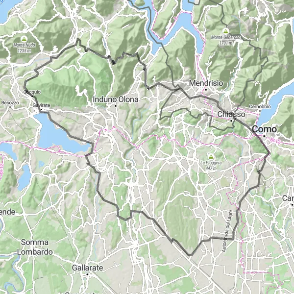 Miniature de la carte de l'inspiration cycliste "Parcours des grands lacs lombards" dans la Lombardia, Italy. Générée par le planificateur d'itinéraire cycliste Tarmacs.app