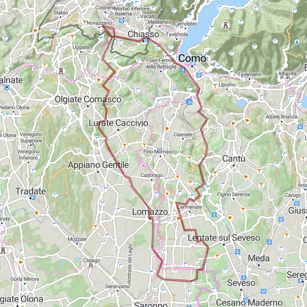 Karten-Miniaturansicht der Radinspiration "Guanzate-Collina del Penz-Como-Belvedere Baita Elisa-Bregnano-Cogliate" in Lombardia, Italy. Erstellt vom Tarmacs.app-Routenplaner für Radtouren