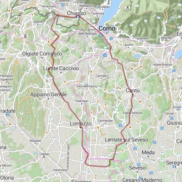 Zemljevid v pomanjšavi "Gravel kolesarska pot do Cogliate" kolesarske inspiracije v Lombardia, Italy. Generirano z načrtovalcem kolesarskih poti Tarmacs.app