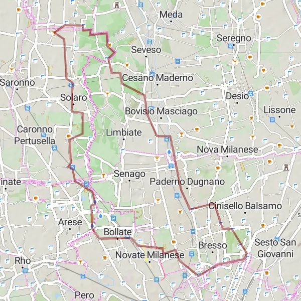 Karten-Miniaturansicht der Radinspiration "Rundtour Varedo Loop" in Lombardia, Italy. Erstellt vom Tarmacs.app-Routenplaner für Radtouren